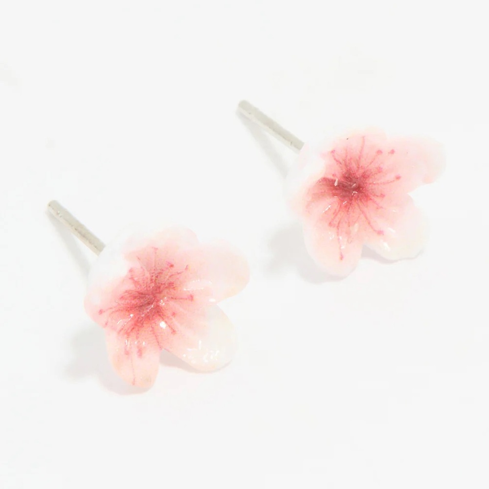 White & Pink Acrylic Frangipani Stud Earrings